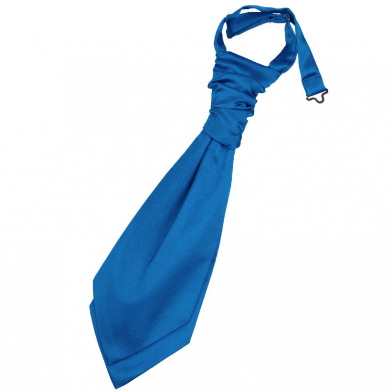 Image 1 of Electric Blue Boys Plain Satin Pre-tied Ruche Wedding Cravat Necktie 