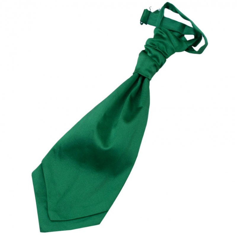 Image 1 of Emerald Green Boys Plain Satin Pre-tied Ruche Wedding Cravat Necktie 
