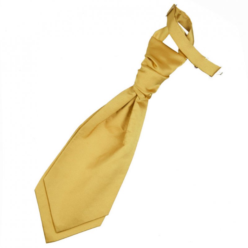 Image 1 of Gold Boys Plain Satin Pre-tied Ruche Wedding Cravat Necktie 