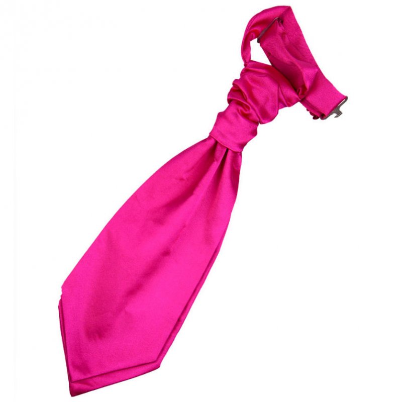 Image 1 of Hot Pink Boys Plain Satin Pre-tied Ruche Wedding Cravat Necktie 