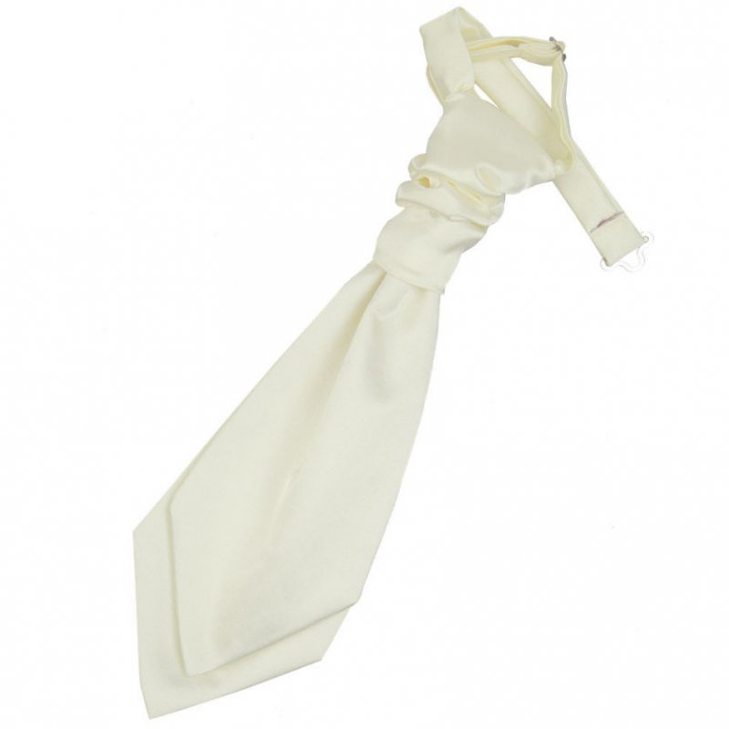 Image 1 of Ivory Boys Plain Satin Pre-tied Ruche Wedding Cravat Necktie 