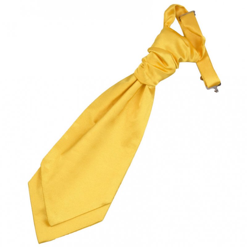 Image 1 of Marigold Yellow Boys Plain Satin Pre-tied Ruche Wedding Cravat Necktie 