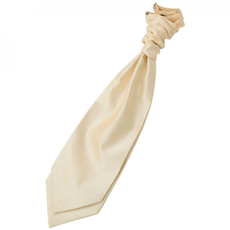 Image 1 of Beige Mens Plain Shantung Pre-tied Ruche Wedding Cravat Necktie 