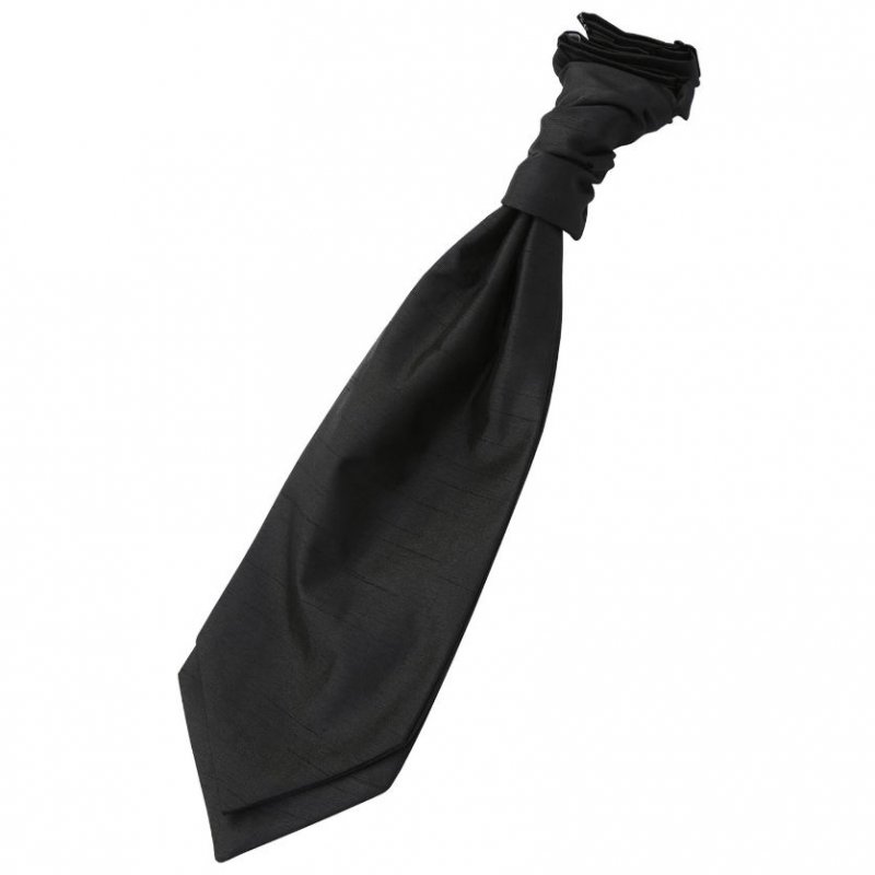 Image 1 of Black Mens Plain Shantung Pre-tied Ruche Wedding Cravat Necktie 