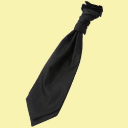 Black Mens Plain Shantung Pre-tied Ruche Wedding Cravat Necktie 