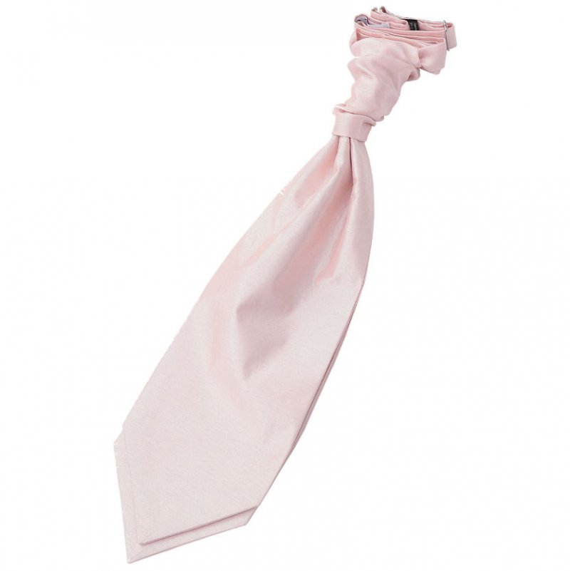 Image 1 of Blush Pink Mens Plain Shantung Pre-tied Ruche Wedding Cravat Necktie 