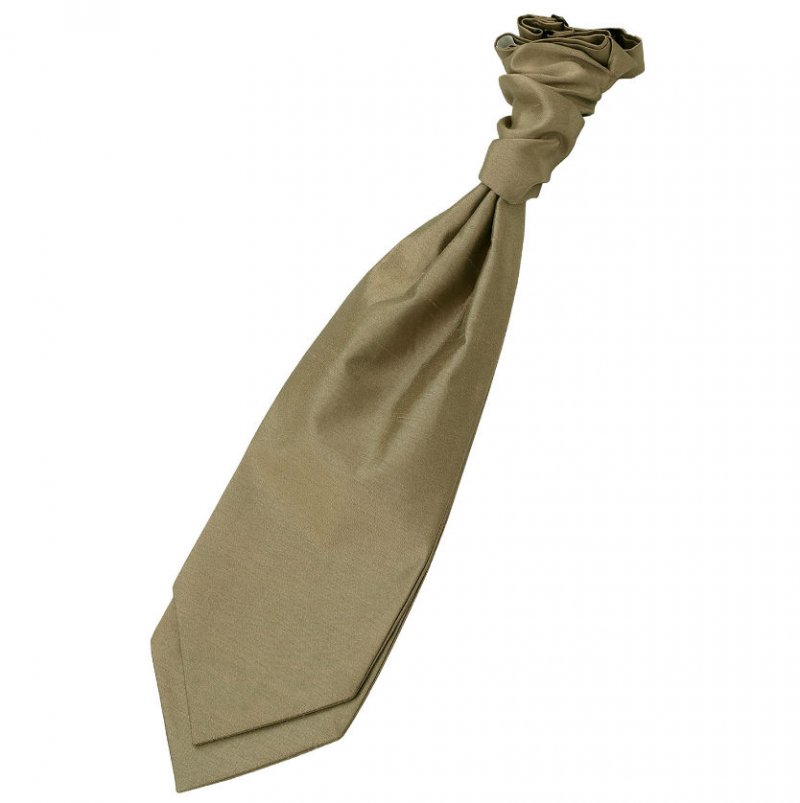 Image 1 of Bronze Mens Plain Shantung Pre-tied Ruche Wedding Cravat Necktie 