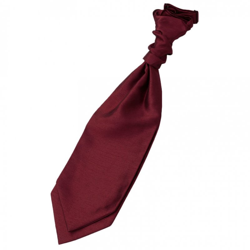 Image 1 of Burgundy Mens Plain Shantung Pre-tied Ruche Wedding Cravat Necktie 