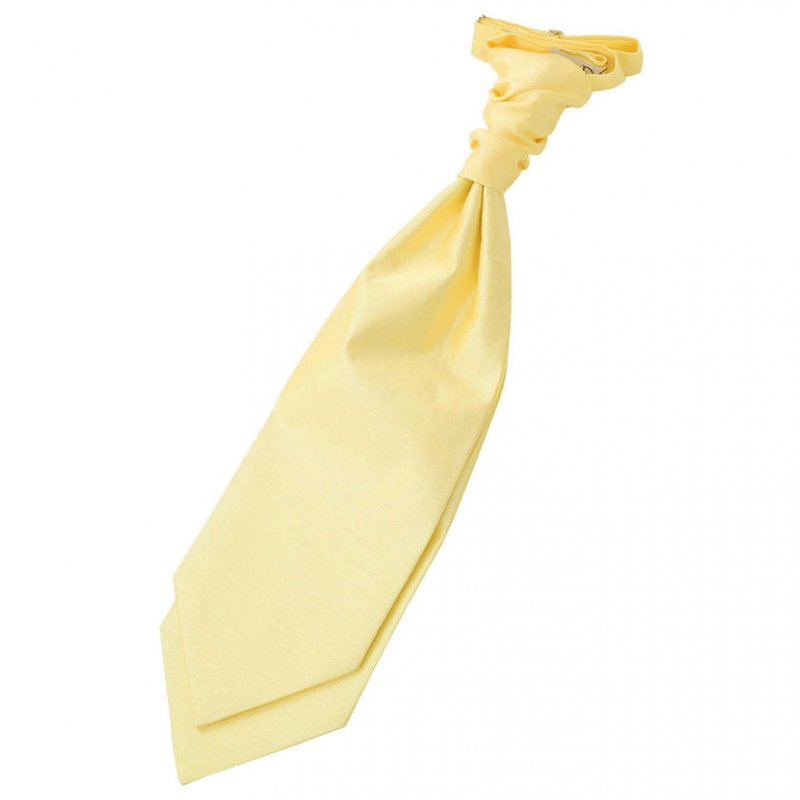 Image 1 of Lemon Yellow Mens Plain Shantung Pre-tied Ruche Wedding Cravat Necktie 