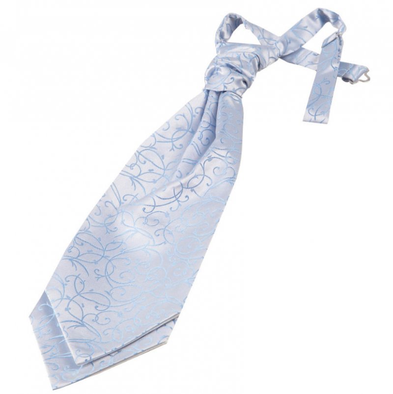 Image 1 of Baby Blue Mens Swirl Microfibre Pre-tied Ruche Wedding Cravat Necktie 