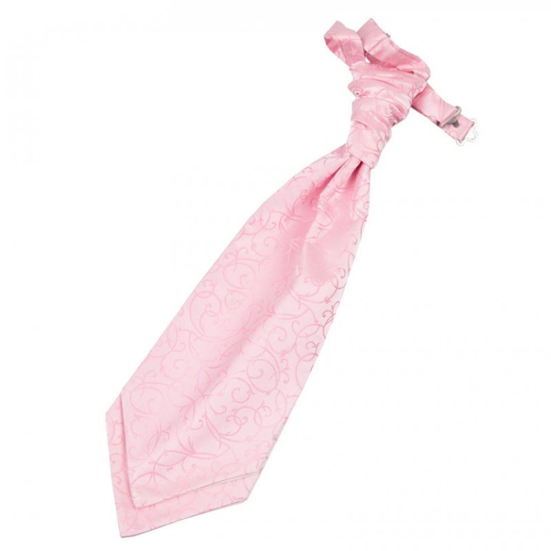 Image 1 of Baby Pink Mens Swirl Microfibre Pre-tied Ruche Wedding Cravat Necktie 