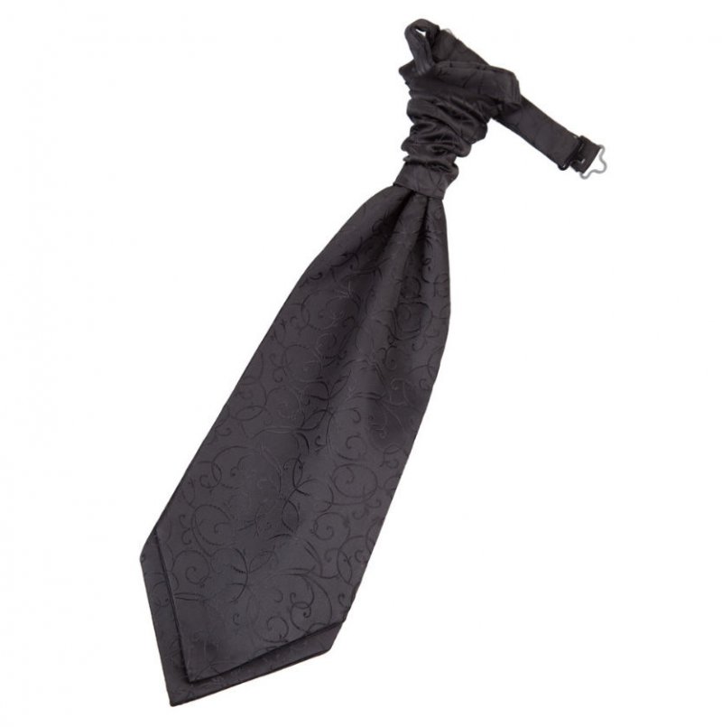 Image 1 of Black Mens Swirl Microfibre Pre-tied Ruche Wedding Cravat Necktie 
