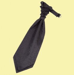 Black Mens Swirl Microfibre Pre-tied Ruche Wedding Cravat Necktie 