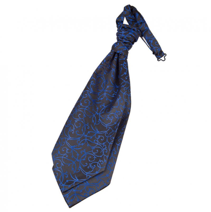 Image 1 of Black And Blue Mens Swirl Microfibre Pre-tied Ruche Wedding Cravat Necktie 