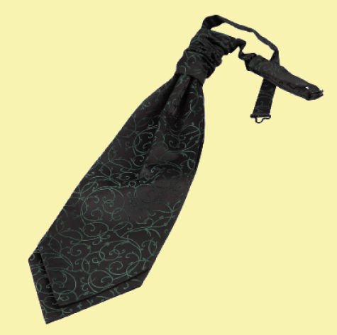 Image 0 of Black And Green Mens Swirl Microfibre Pre-tied Ruche Wedding Cravat Necktie 