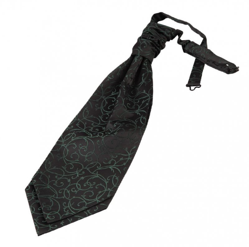 Image 1 of Black And Green Mens Swirl Microfibre Pre-tied Ruche Wedding Cravat Necktie 