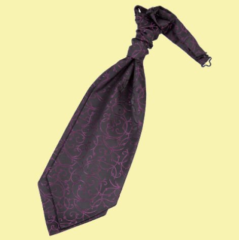 Image 0 of Black And Purple Mens Swirl Microfibre Pre-tied Ruche Wedding Cravat Necktie 