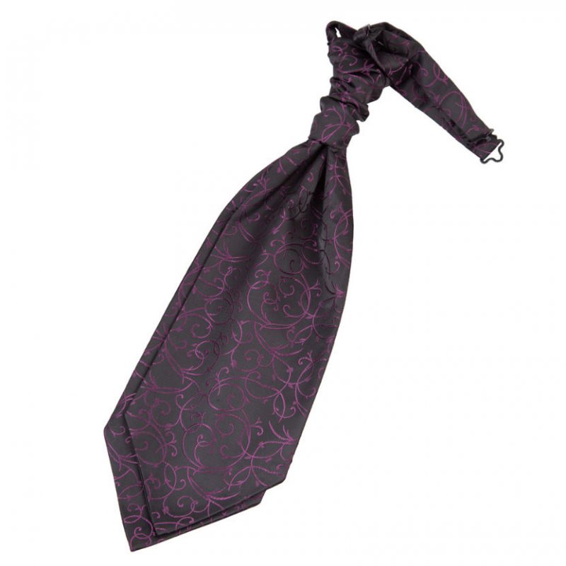 Image 1 of Black And Purple Mens Swirl Microfibre Pre-tied Ruche Wedding Cravat Necktie 