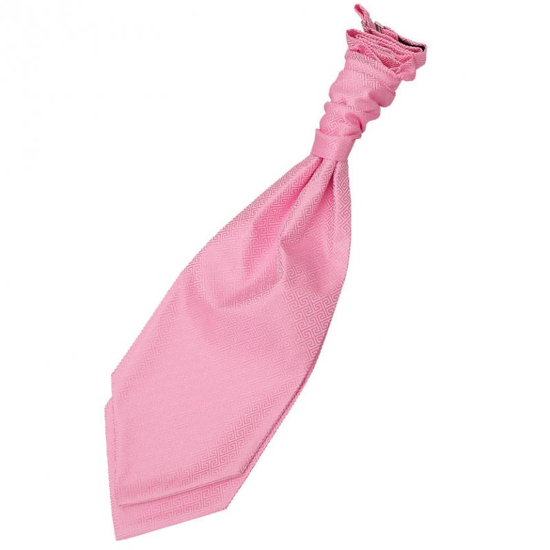 Image 1 of Baby Pink Mens Greek Key Microfibre Pre-tied Ruche Wedding Cravat Necktie 