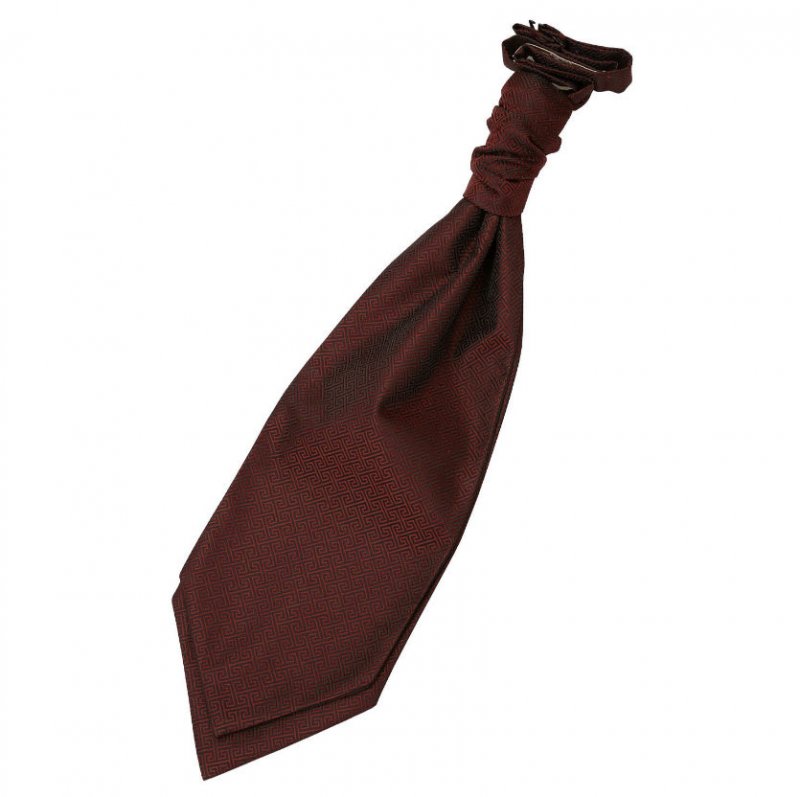 Image 1 of Burgundy Mens Greek Key Microfibre Pre-tied Ruche Wedding Cravat Necktie 