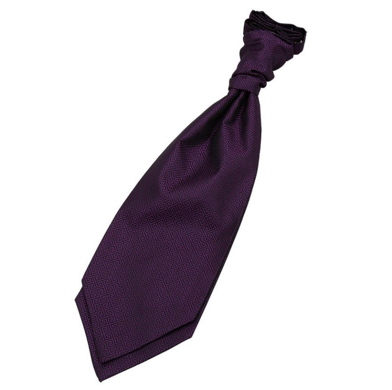 Image 1 of Cadbury Purple Mens Greek Key Microfibre Pre-tied Ruche Wedding Cravat Necktie 