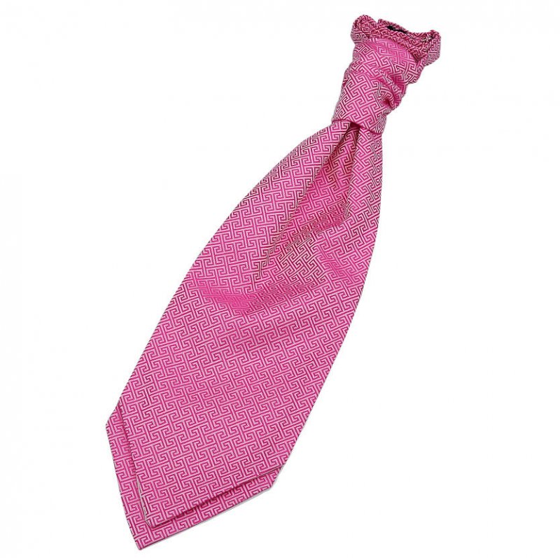 Image 1 of Fuchsia Pink Mens Greek Key Microfibre Pre-tied Ruche Wedding Cravat Necktie 