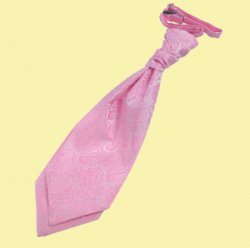 Baby Pink Mens Paisley Microfibre Pre-tied Ruche Wedding Cravat Necktie 