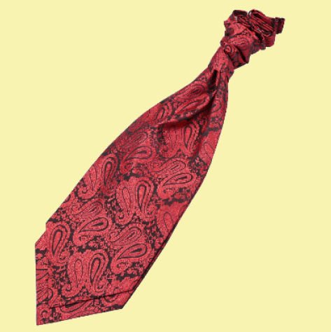 Image 0 of Black And Red Mens Paisley Microfibre Pre-tied Ruche Wedding Cravat Necktie 