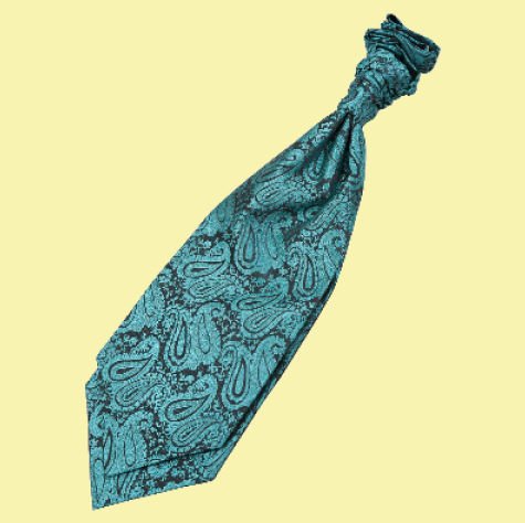 Image 0 of Teal Green Mens Paisley Microfibre Pre-tied Ruche Wedding Cravat Necktie 
