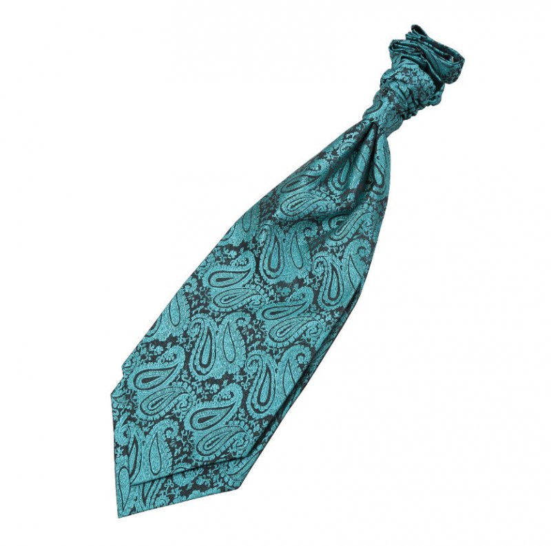 Image 1 of Teal Green Mens Paisley Microfibre Pre-tied Ruche Wedding Cravat Necktie 