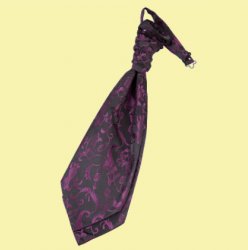 Black And Purple Mens Floral Microfibre Pre-tied Ruche Wedding Cravat Necktie 