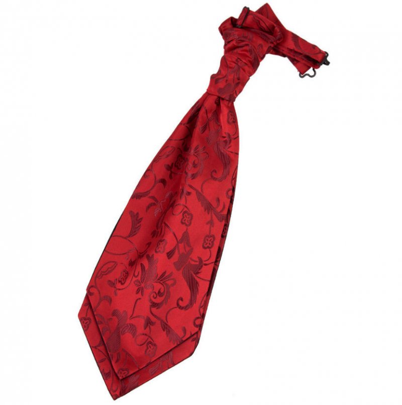 Image 1 of Burgundy Mens Floral Microfibre Pre-tied Ruche Wedding Cravat Necktie 