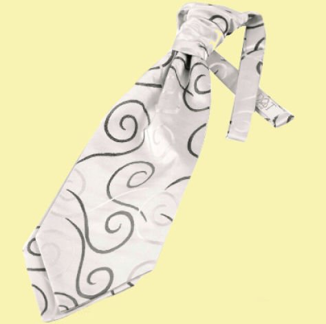 Image 0 of Black Mens Scroll Microfibre Pre-tied Ruche Wedding Cravat Necktie 