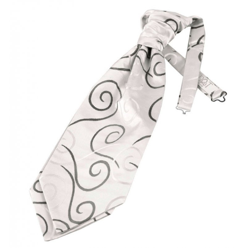 Image 1 of Black Mens Scroll Microfibre Pre-tied Ruche Wedding Cravat Necktie 