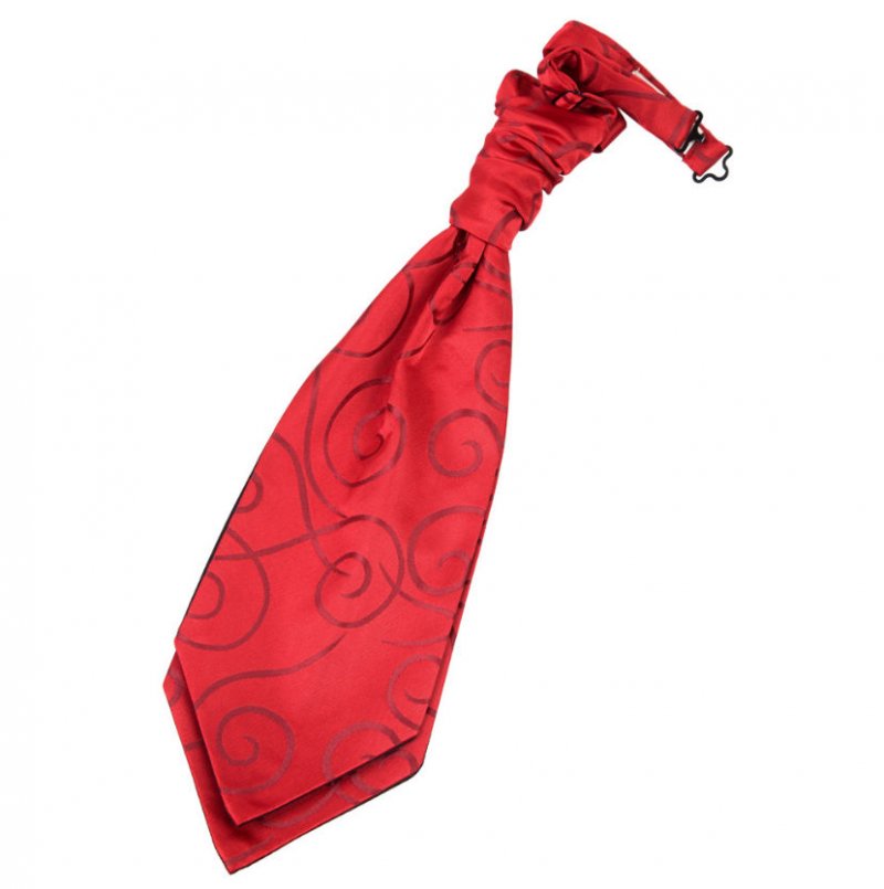 Image 1 of Burgundy Mens Scroll Microfibre Pre-tied Ruche Wedding Cravat Necktie 