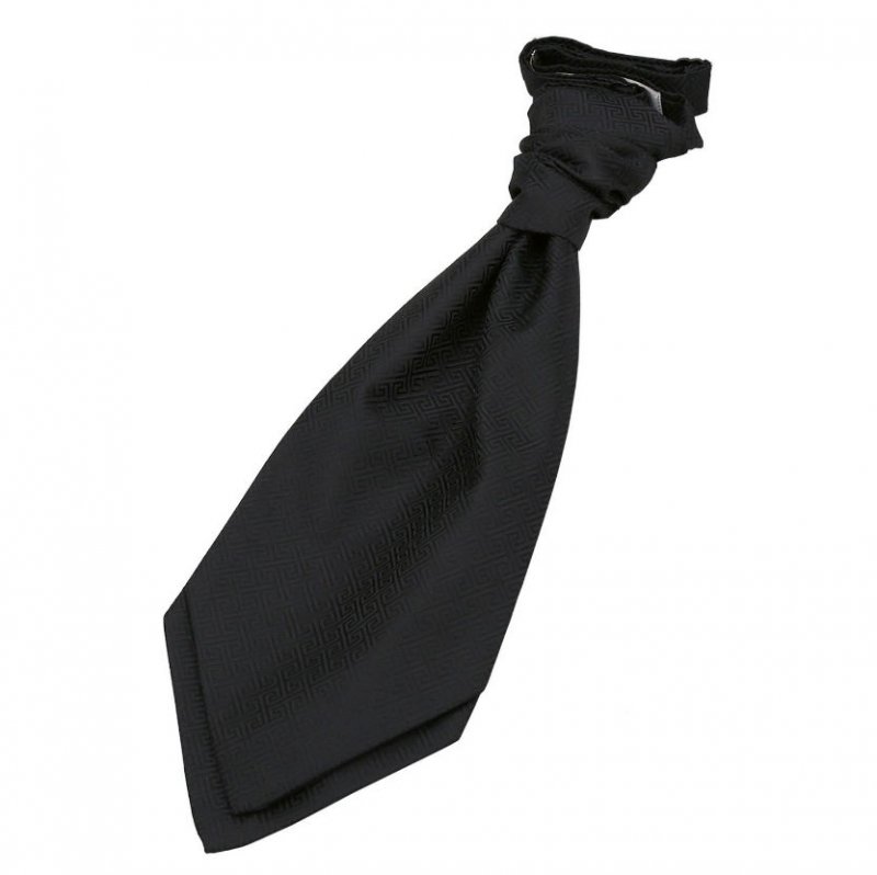 Image 1 of Black Boys Greek Key Microfibre Pre-tied Ruche Wedding Cravat Necktie 