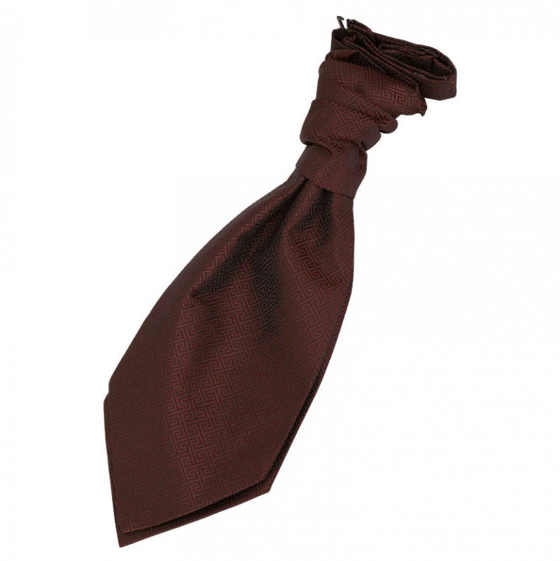 Image 1 of Burgundy Boys Greek Key Microfibre Pre-tied Ruche Wedding Cravat Necktie 