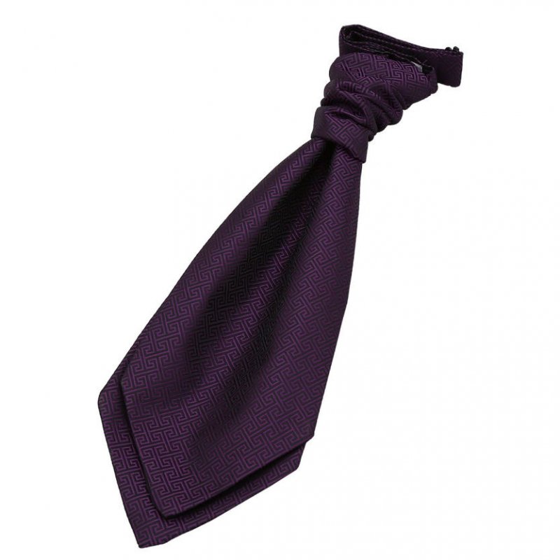 Image 1 of Cadbury Purple Boys Greek Key Microfibre Pre-tied Ruche Wedding Cravat Necktie 