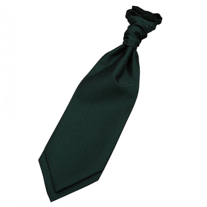 Image 1 of Dark Green Boys Greek Key Microfibre Pre-tied Ruche Wedding Cravat Necktie 