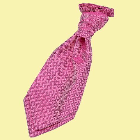 Image 0 of Fuchsia Pink Boys Greek Key Microfibre Pre-tied Ruche Wedding Cravat Necktie 