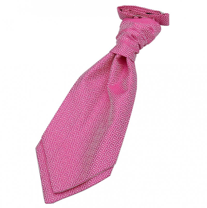 Image 1 of Fuchsia Pink Boys Greek Key Microfibre Pre-tied Ruche Wedding Cravat Necktie 