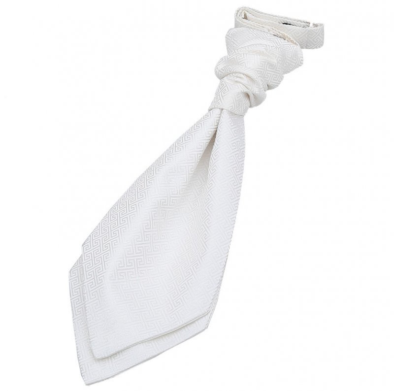 Image 1 of Ivory Boys Greek Key Microfibre Pre-tied Ruche Wedding Cravat Necktie 