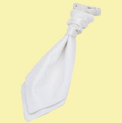 Ivory Boys Greek Key Microfibre Pre-tied Ruche Wedding Cravat Necktie 