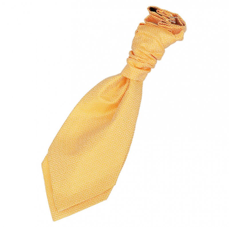 Image 1 of Marigold Yellow Boys Greek Key Microfibre Pre-tied Ruche Wedding Cravat Necktie 