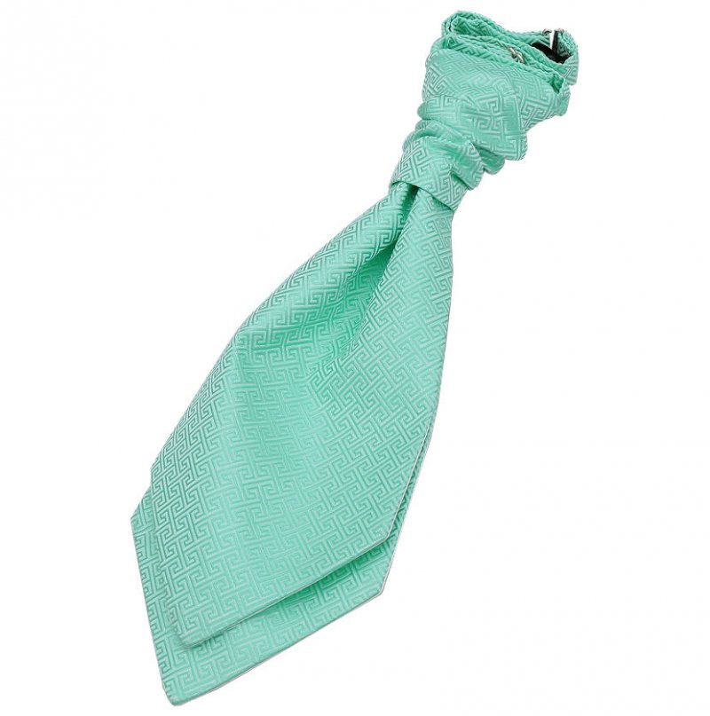 Image 1 of Mint Green Boys Greek Key Microfibre Pre-tied Ruche Wedding Cravat Necktie 