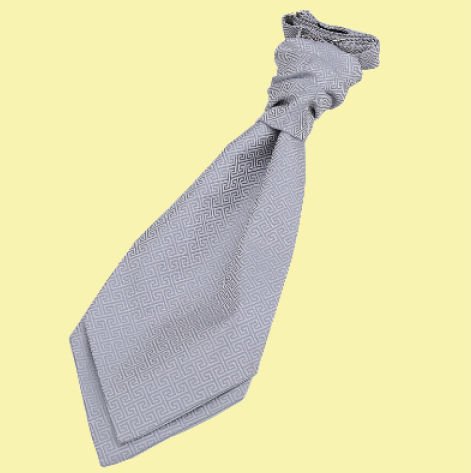 Image 0 of Silver Grey Boys Greek Key Microfibre Pre-tied Ruche Wedding Cravat Necktie 
