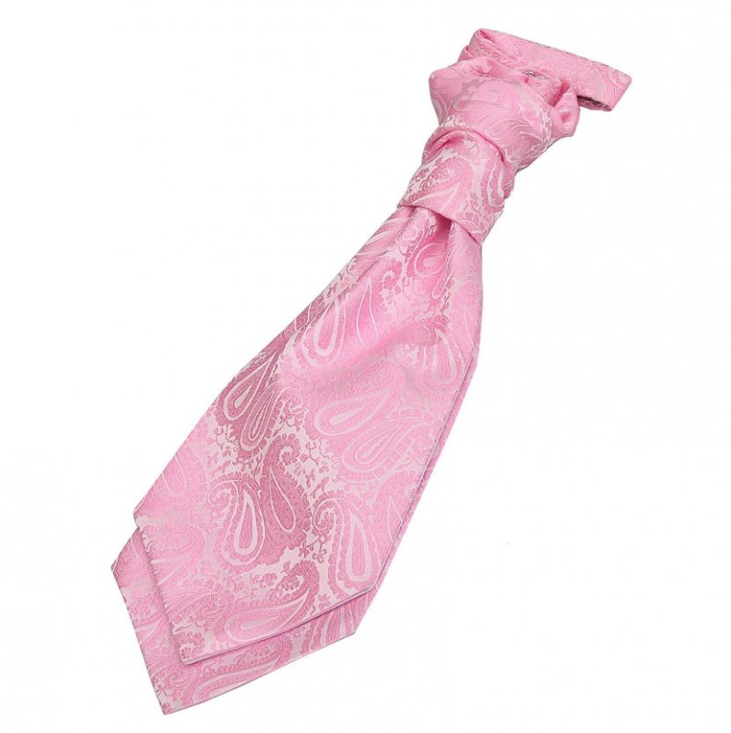 Image 1 of Baby Pink Boys Paisley Microfibre Pre-tied Ruche Wedding Cravat Necktie 