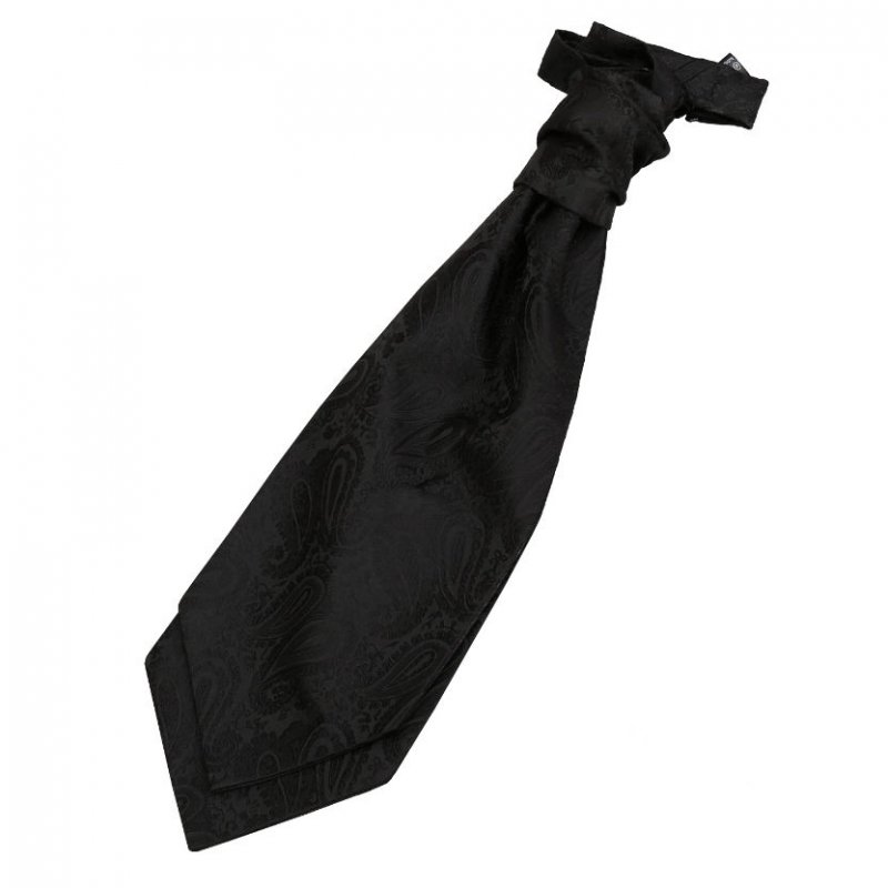 Image 1 of Black Boys Paisley Microfibre Pre-tied Ruche Wedding Cravat Necktie 