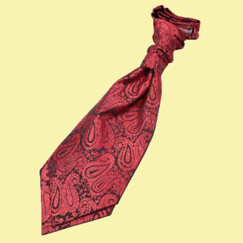 Image 0 of Black And Red Boys Paisley Microfibre Pre-tied Ruche Wedding Cravat Necktie 