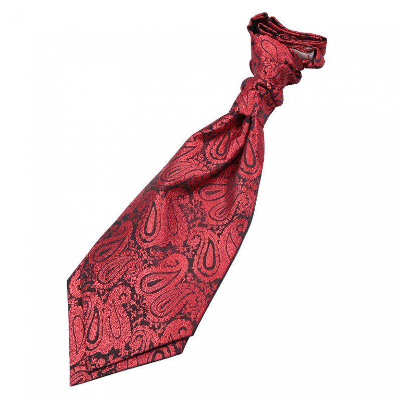 Image 1 of Black And Red Boys Paisley Microfibre Pre-tied Ruche Wedding Cravat Necktie 